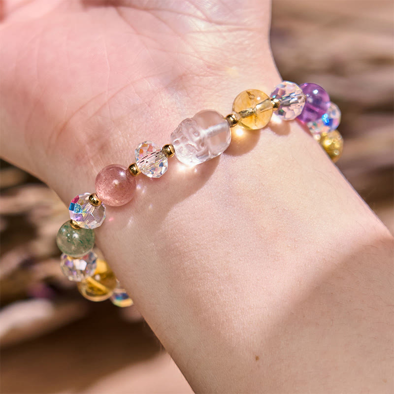 Nimara Ritual PiXiu White Crystal Citrine Green Strawberry Quartz Amethyst Luck Bracelet