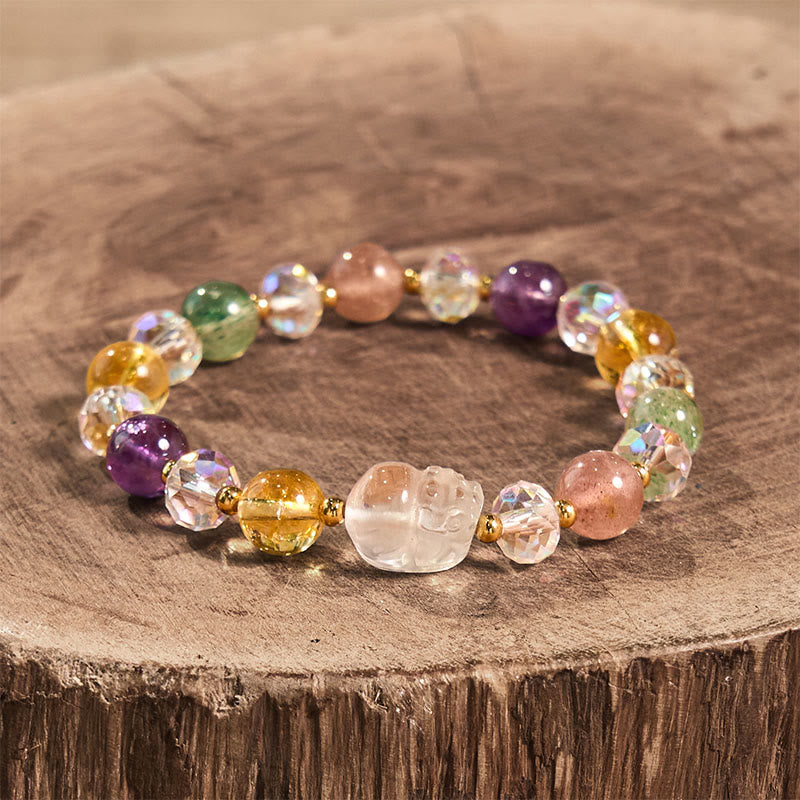 Nimara Ritual PiXiu White Crystal Citrine Green Strawberry Quartz Amethyst Luck Bracelet