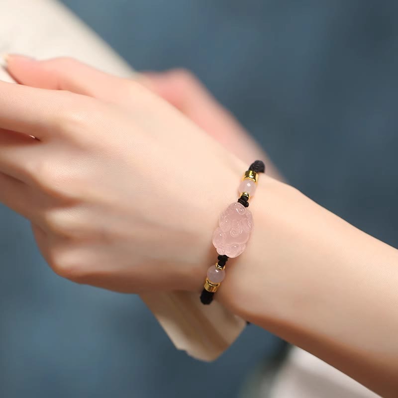 Nimara Ritual PiXiu Pink Crystal Wealth String Braided Bracelet
