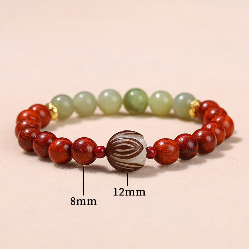 Nimara Ritual Natural Rosewood Cyan Jade Bodhi Seed Lotus Warmth Calm Bracelet