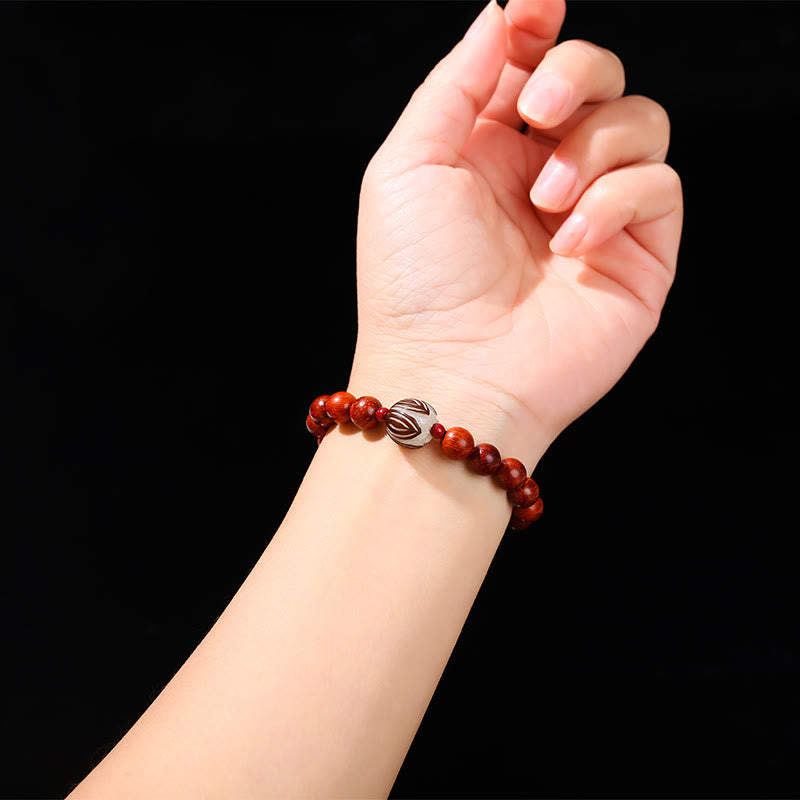 Nimara Ritual Natural Rosewood Cyan Jade Bodhi Seed Lotus Warmth Calm Bracelet