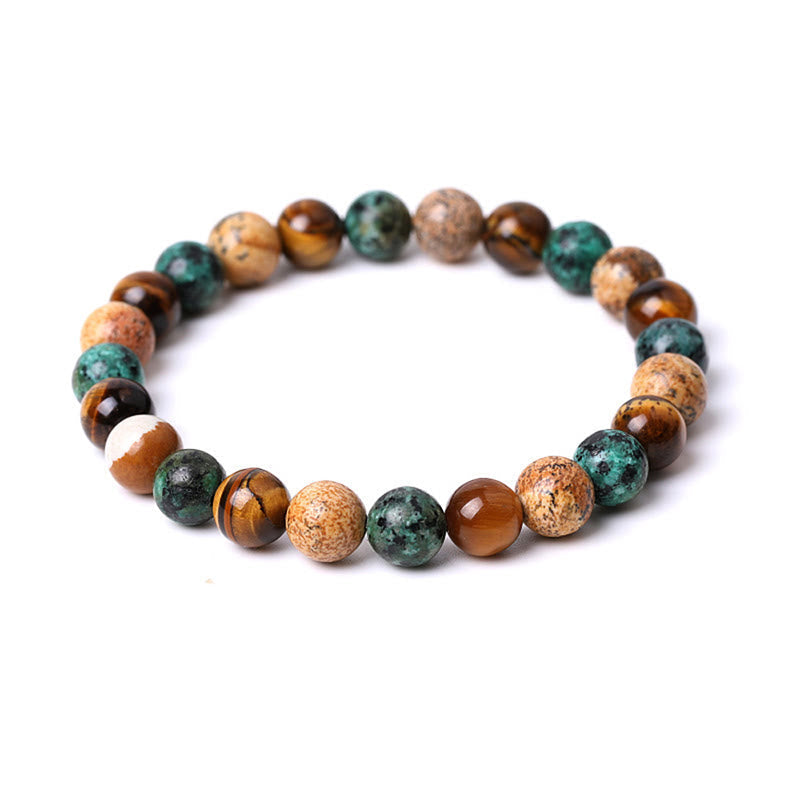 Nimara Ritual Natural Picture Jasper Turquoise Tiger Eye Mix And Match Beads Protection Bracelet