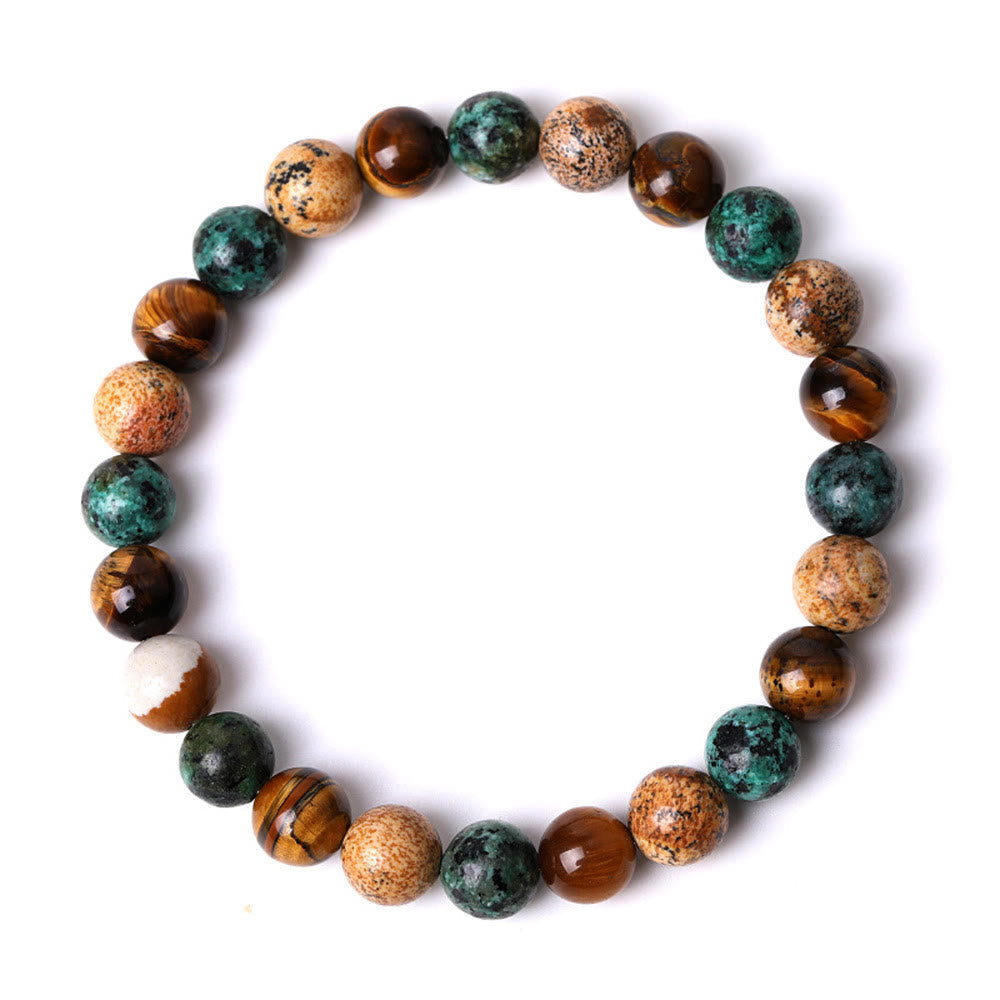 Nimara Ritual Natural Picture Jasper Turquoise Tiger Eye Mix And Match Beads Protection Bracelet