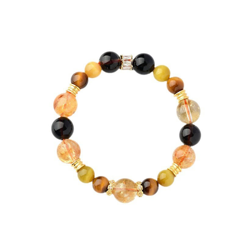 Nimara Ritual Natural Citrine Smoky Quartz Tiger Eye Duobao Crystal Prosperity Bracelet