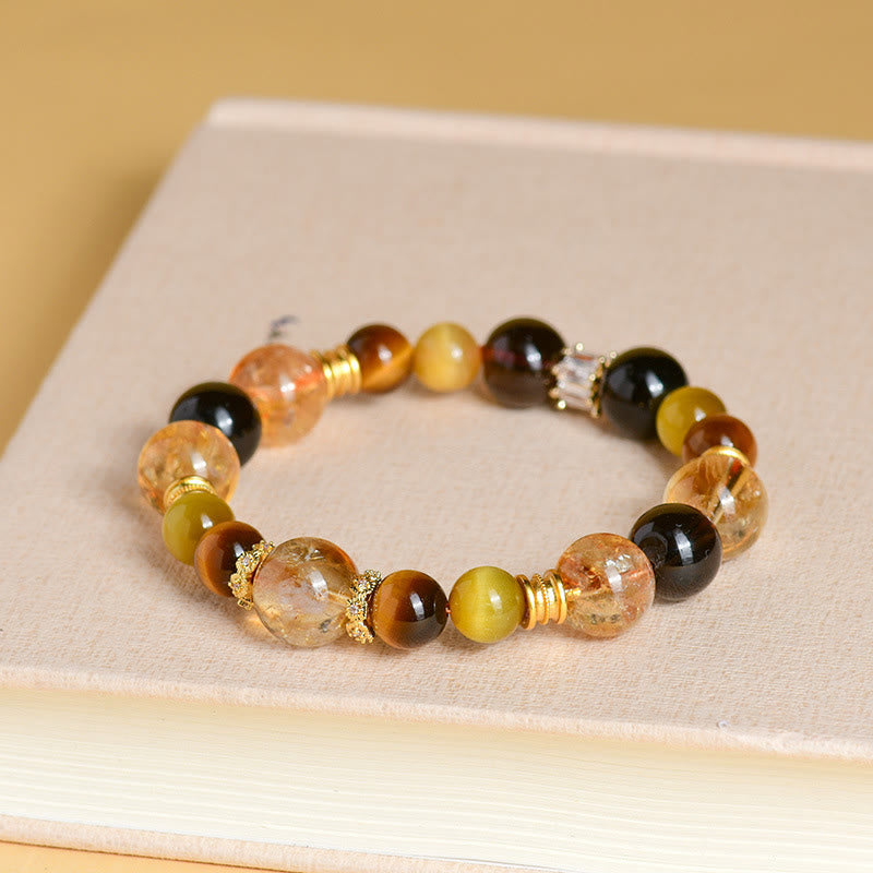Nimara Ritual Natural Citrine Smoky Quartz Tiger Eye Duobao Crystal Prosperity Bracelet