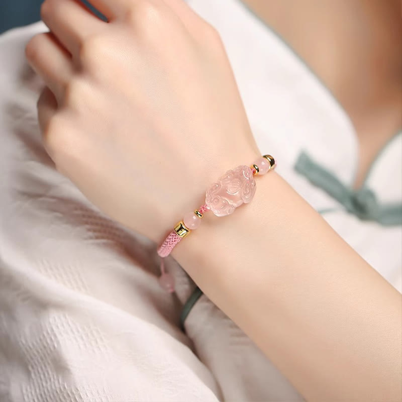 Nimara Ritual PiXiu Pink Crystal Wealth String Braided Bracelet
