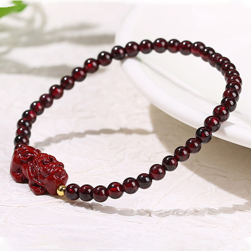Nimara Ritual Garnet Cinnabar PiXiu Strawberry Quartz Square Bead Protection Bracelet