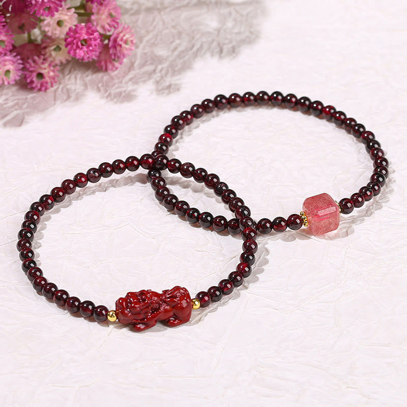 Nimara Ritual Garnet Cinnabar PiXiu Strawberry Quartz Square Bead Protection Bracelet