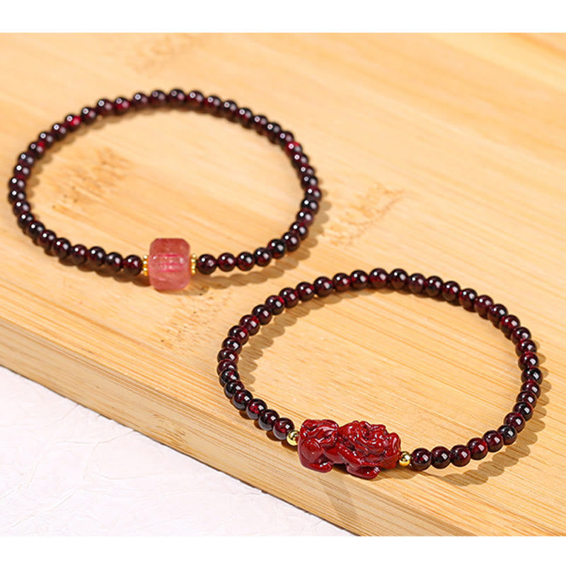 Nimara Ritual Garnet Cinnabar PiXiu Strawberry Quartz Square Bead Protection Bracelet