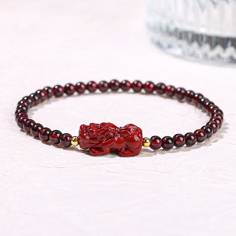 Nimara Ritual Garnet Cinnabar PiXiu Strawberry Quartz Square Bead Protection Bracelet