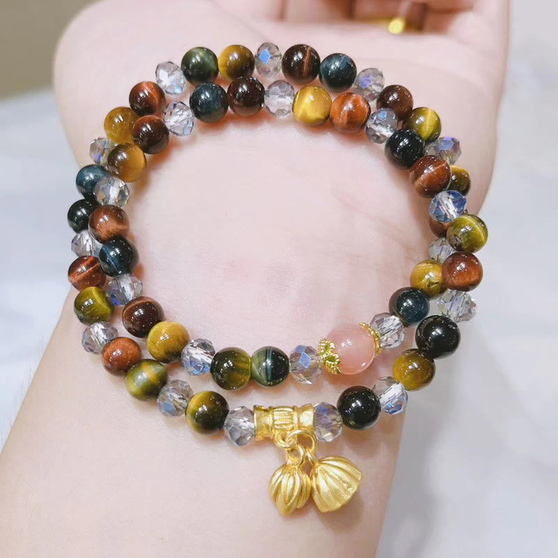Nimara Ritual Colorful Tiger Eye Lotus Multi-circle Elastic Rope Protection Bracelet