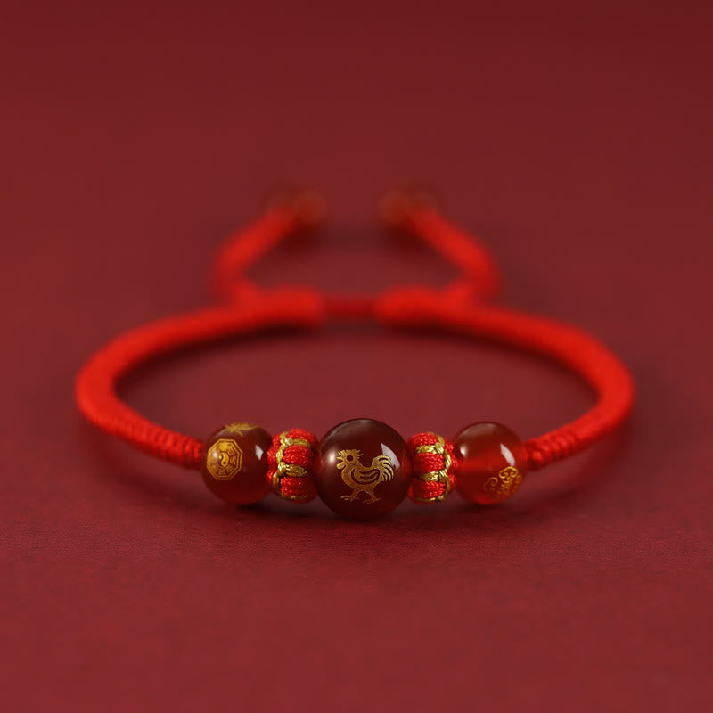 Nimara Ritual Handmade Red Agate Chinese Zodiac Red String Braided Protection Bracelet