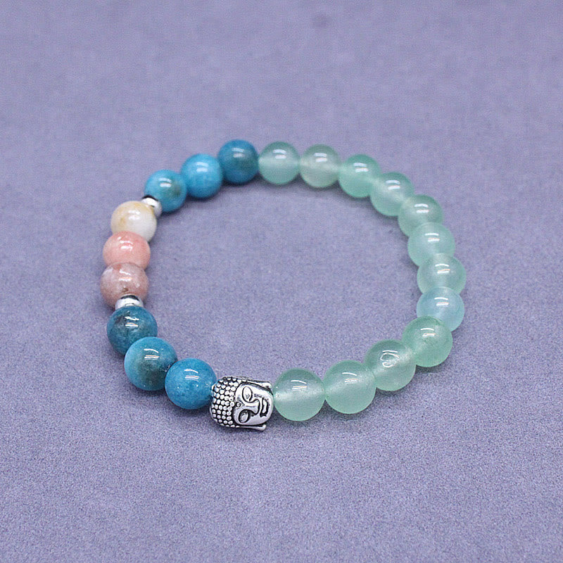 Nimara Ritual Natural Black Onyx White Stone Green Aventurine Tiger Eye Agate Mixed Color Buddha Head Protection Bracelet
