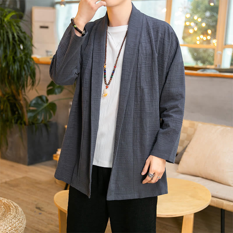 Nimara Ritual Fall Simple Loose Plain Linen Blend Men's Mid-length Coat Clothing
