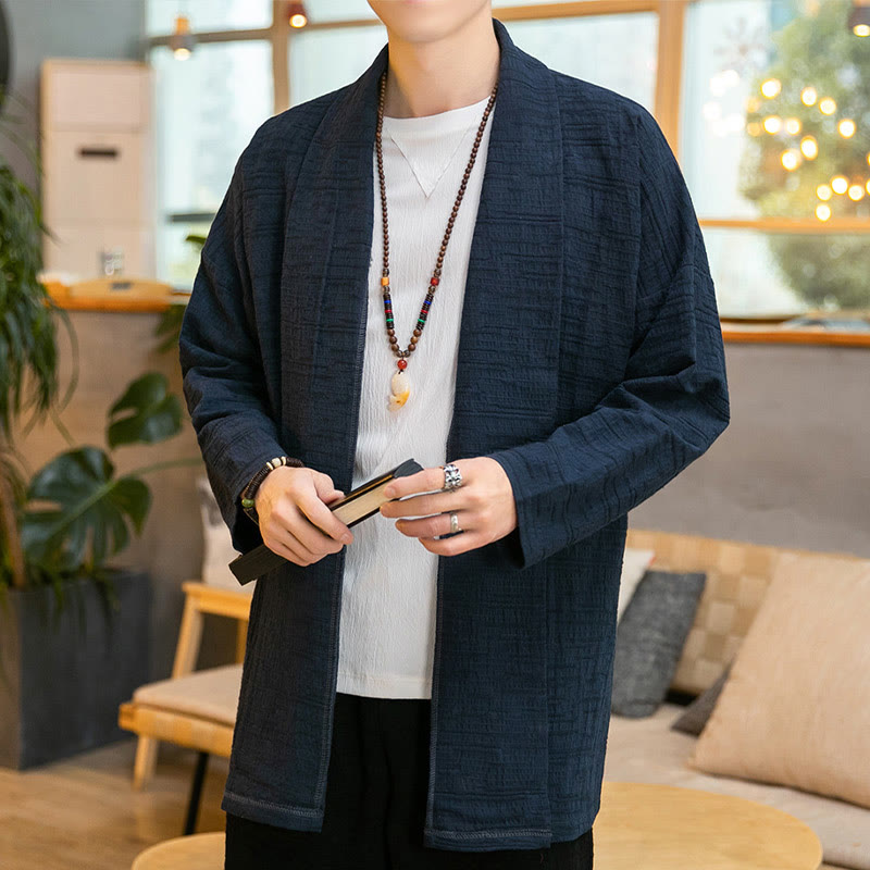 Nimara Ritual Fall Simple Loose Plain Linen Blend Men's Mid-length Coat Clothing