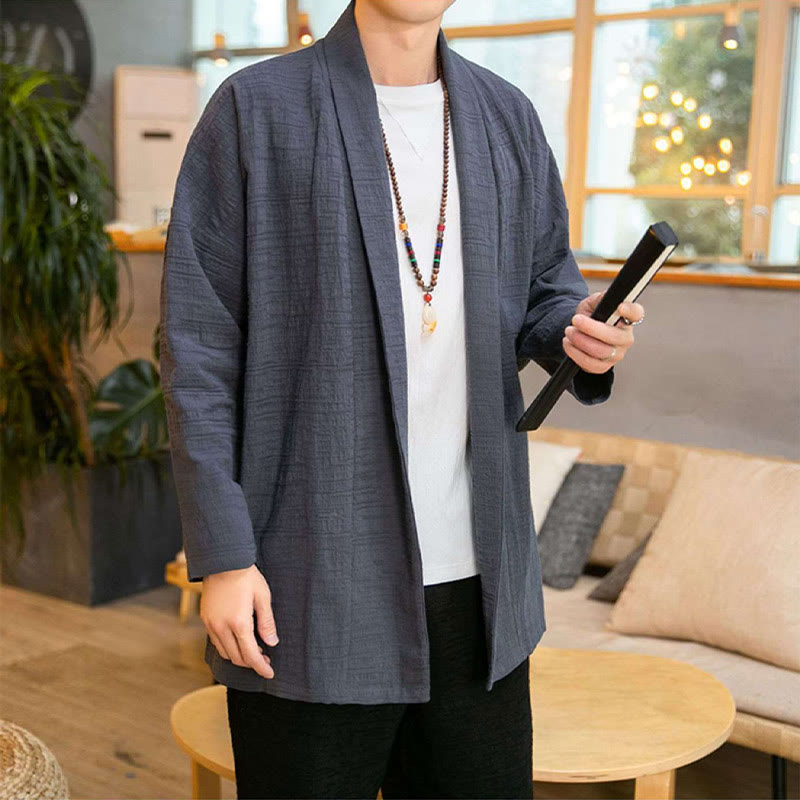 Nimara Ritual Fall Simple Loose Plain Linen Blend Men's Mid-length Coat Clothing