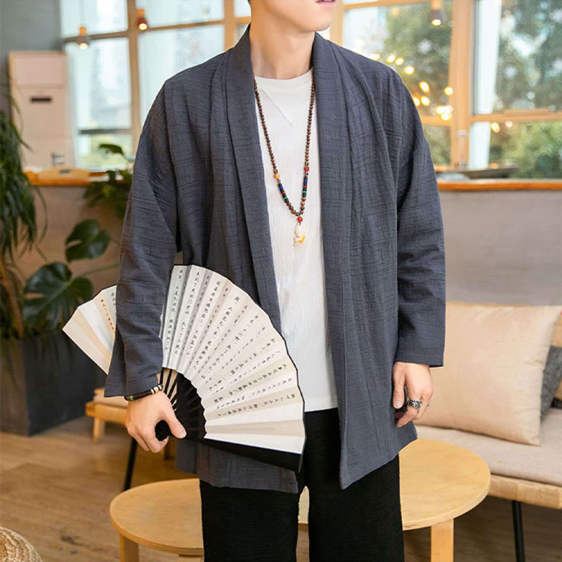Nimara Ritual Fall Simple Loose Plain Linen Blend Men's Mid-length Coat Clothing