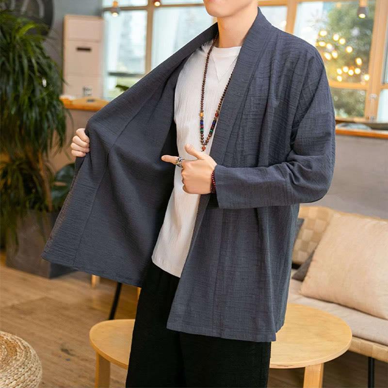 Nimara Ritual Fall Simple Loose Plain Linen Blend Men's Mid-length Coat Clothing