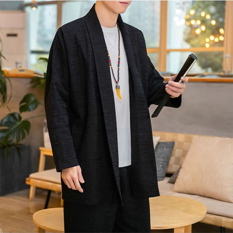 Nimara Ritual Fall Simple Loose Plain Linen Blend Men's Mid-length Coat Clothing