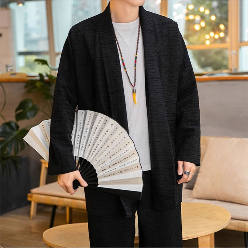 Nimara Ritual Fall Simple Loose Plain Linen Blend Men's Mid-length Coat Clothing
