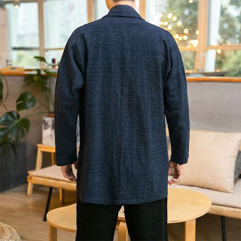Nimara Ritual Fall Simple Loose Plain Linen Blend Men's Mid-length Coat Clothing
