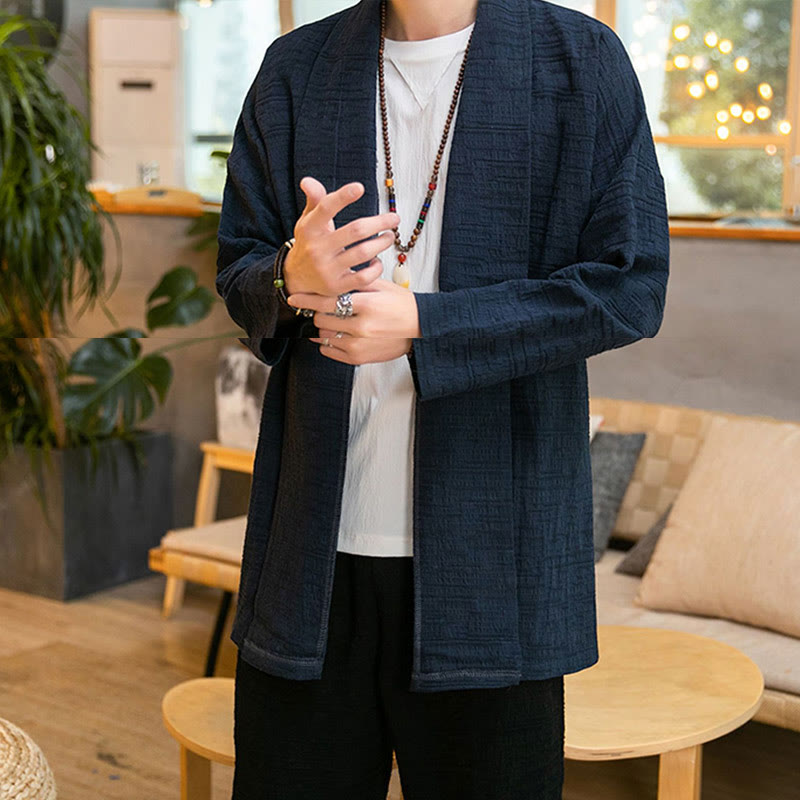 Nimara Ritual Fall Simple Loose Plain Linen Blend Men's Mid-length Coat Clothing
