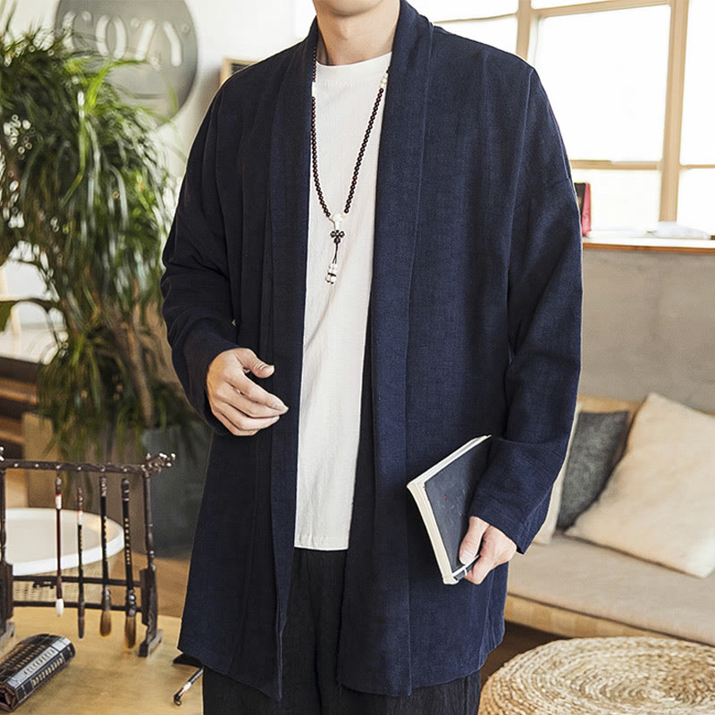 Nimara Ritual Fall Simple Casual Cotton Linen Men's Mid-length Coat Clothing