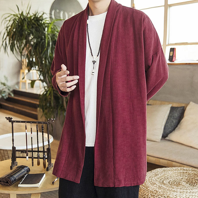 Nimara Ritual Fall Simple Casual Cotton Linen Men's Mid-length Coat Clothing