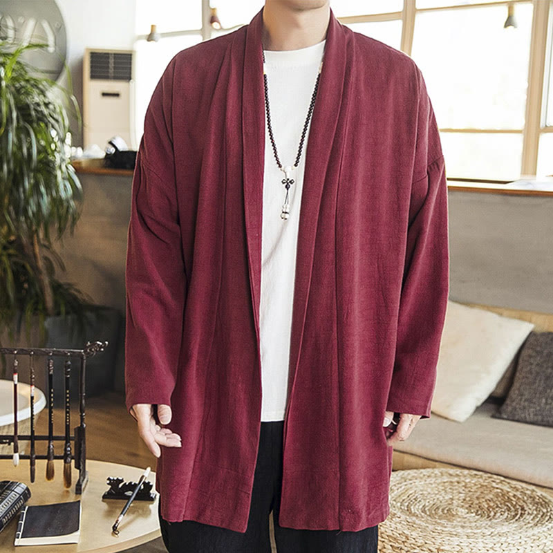 Nimara Ritual Fall Simple Casual Cotton Linen Men's Mid-length Coat Clothing