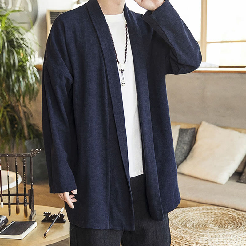 Nimara Ritual Fall Simple Casual Cotton Linen Men's Mid-length Coat Clothing