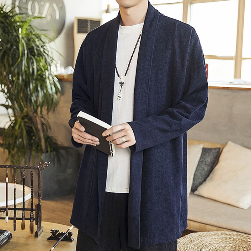 Nimara Ritual Fall Simple Casual Cotton Linen Men's Mid-length Coat Clothing