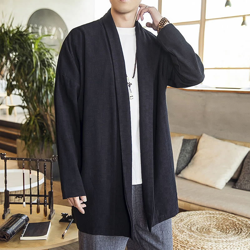 Nimara Ritual Fall Simple Casual Cotton Linen Men's Mid-length Coat Clothing