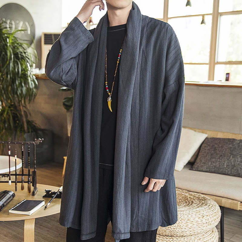 Nimara Ritual Fall Simple Casual Loose Plain Linen Blend Men's Mid-length Coat Clothing