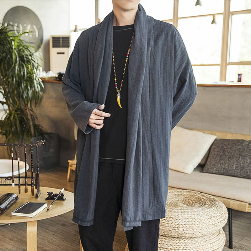Nimara Ritual Fall Simple Casual Loose Plain Linen Blend Men's Mid-length Coat Clothing