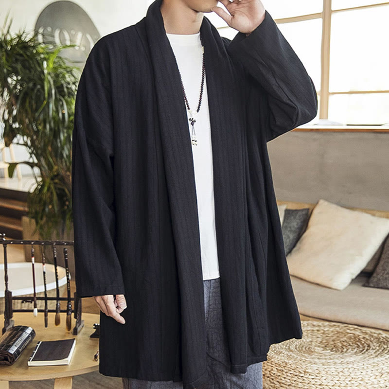 Nimara Ritual Fall Simple Casual Loose Plain Linen Blend Men's Mid-length Coat Clothing