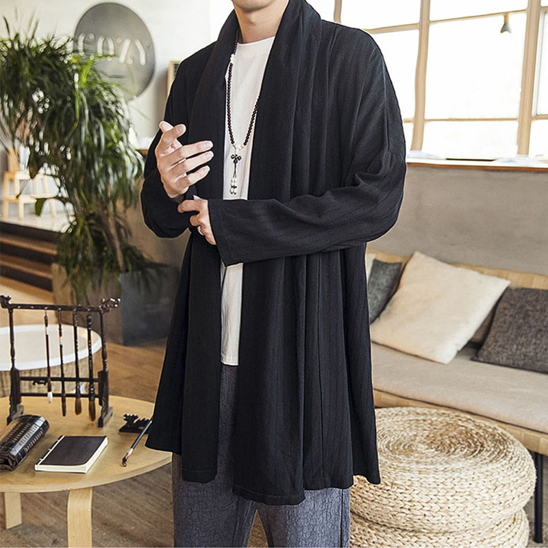 Nimara Ritual Fall Simple Casual Loose Plain Linen Blend Men's Mid-length Coat Clothing