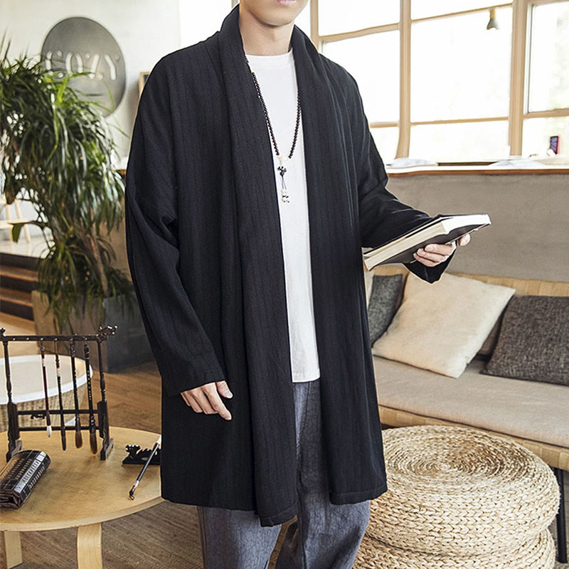 Nimara Ritual Fall Simple Casual Loose Plain Linen Blend Men's Mid-length Coat Clothing