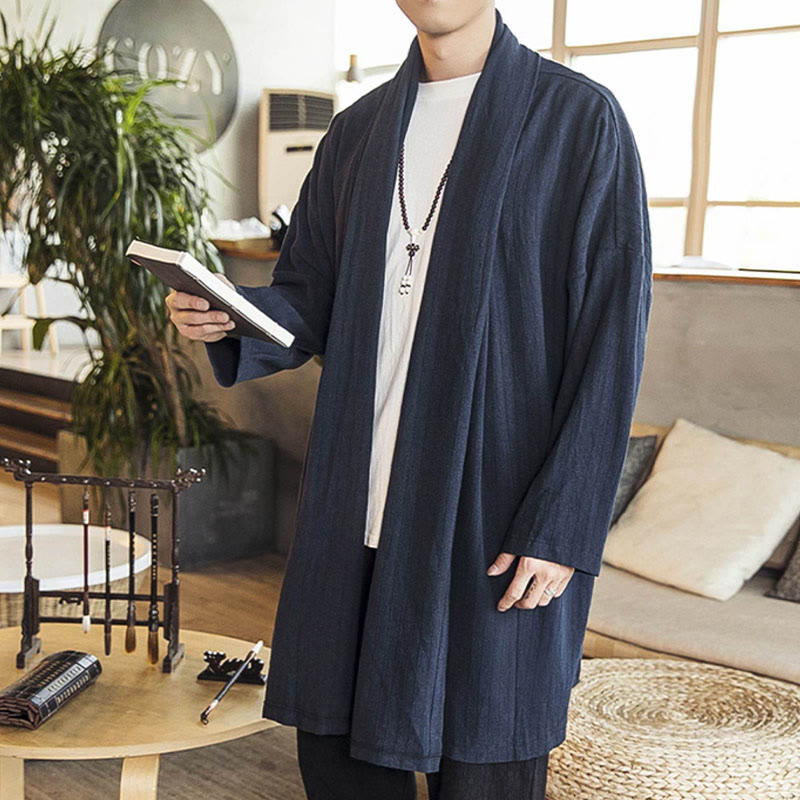 Nimara Ritual Fall Simple Casual Loose Plain Linen Blend Men's Mid-length Coat Clothing