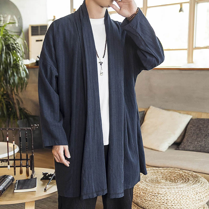 Nimara Ritual Fall Simple Casual Loose Plain Linen Blend Men's Mid-length Coat Clothing