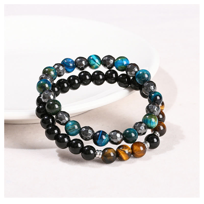 Nimara Ritual 2Pcs Hematite Tiger Eye Blue Tiger Eye Powerful Bracelet Set