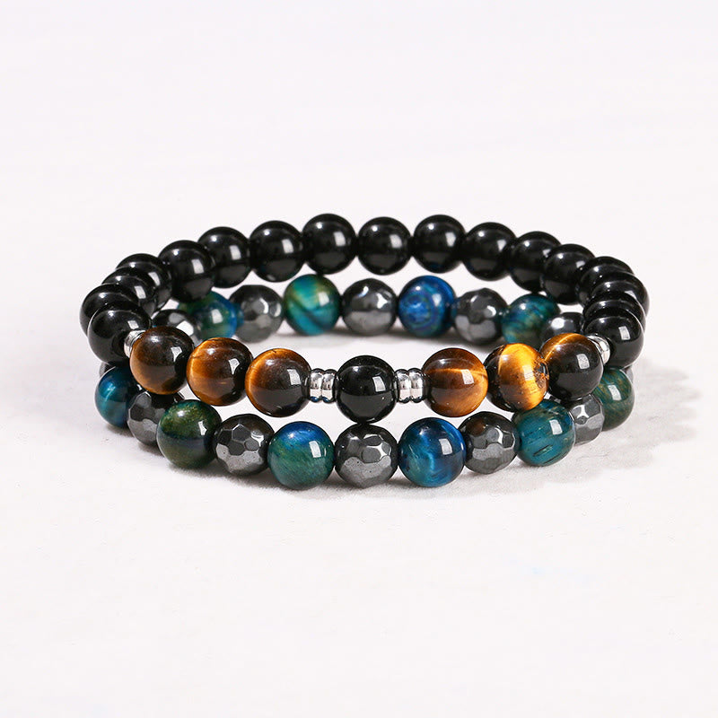 Nimara Ritual 2Pcs Hematite Tiger Eye Blue Tiger Eye Powerful Bracelet Set