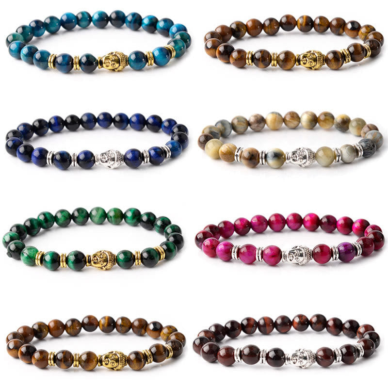 Nimara Ritual Blue Green Red Tiger Eye Buddha Head Balance Bracelet