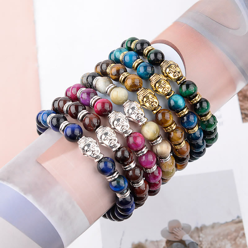 Nimara Ritual Blue Green Red Tiger Eye Buddha Head Balance Bracelet