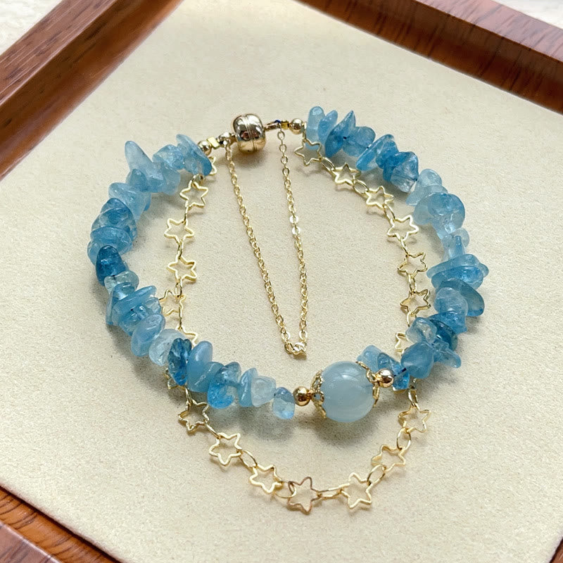 Nimara Ritual Aquamarine Gravel Design Star Healing Magnetic Buckle Bracelet