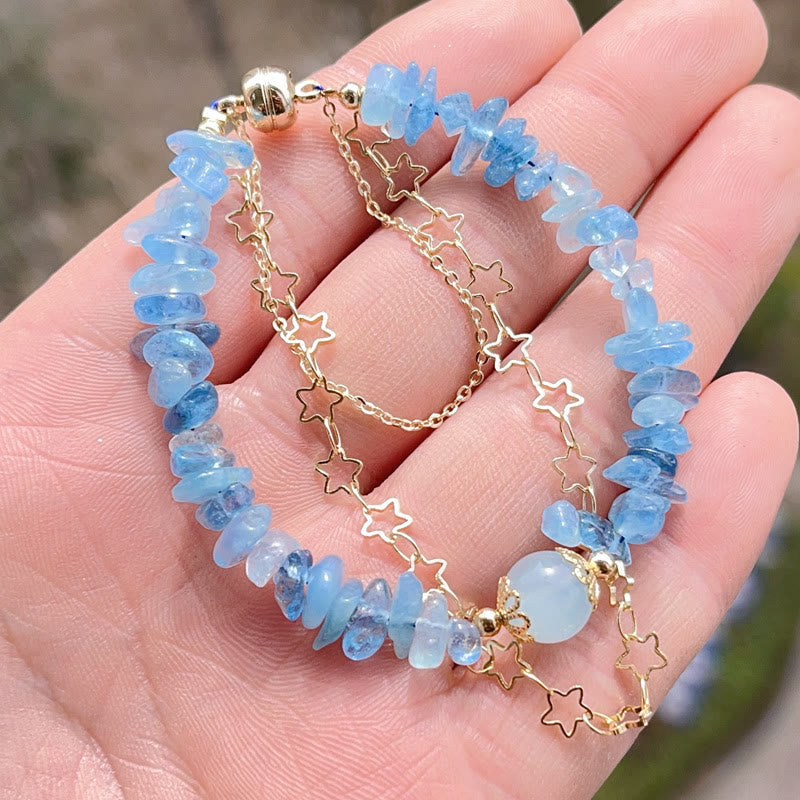 Nimara Ritual Aquamarine Gravel Design Star Healing Magnetic Buckle Bracelet