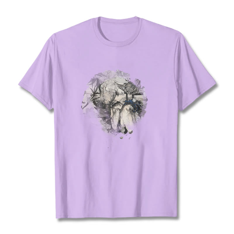 Nimara Ritual Chinese Bamboo Mountain Pavilion Design Pattern Tee T-shirt