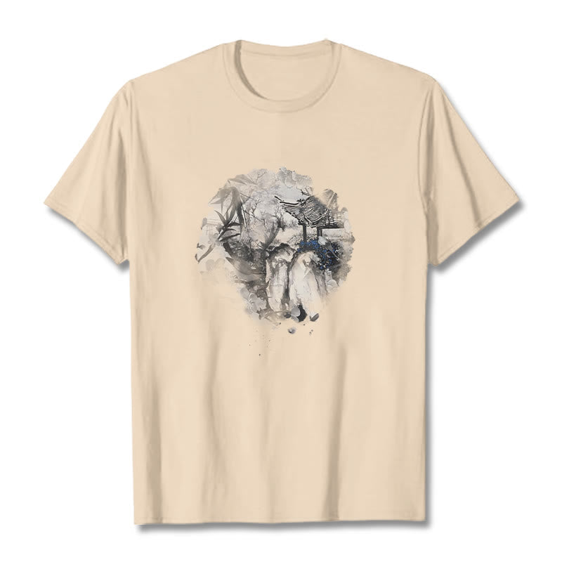 Nimara Ritual Chinese Bamboo Mountain Pavilion Design Pattern Tee T-shirt