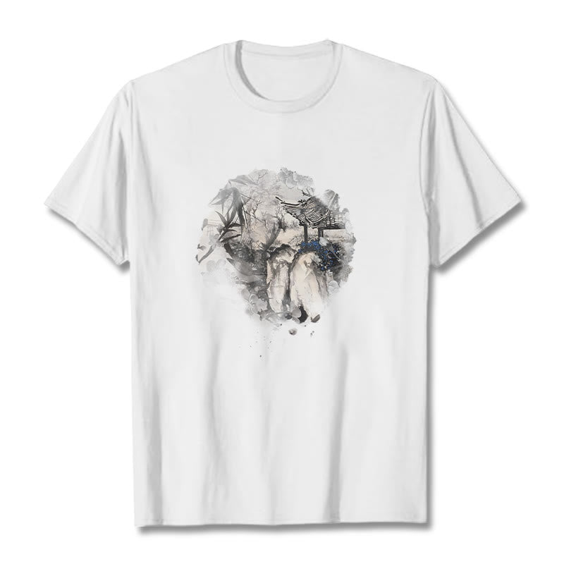 Nimara Ritual Chinese Bamboo Mountain Pavilion Design Pattern Tee T-shirt