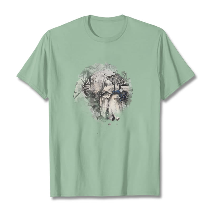 Nimara Ritual Chinese Bamboo Mountain Pavilion Design Pattern Tee T-shirt