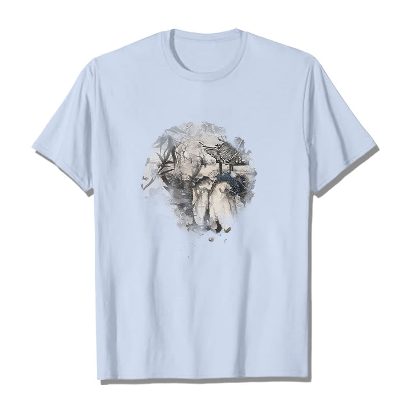 Nimara Ritual Chinese Bamboo Mountain Pavilion Design Pattern Tee T-shirt